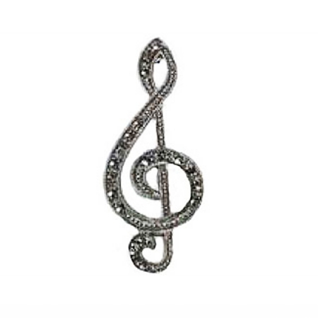 Treble Clef Music Pin with Marcasite - Click Image to Close